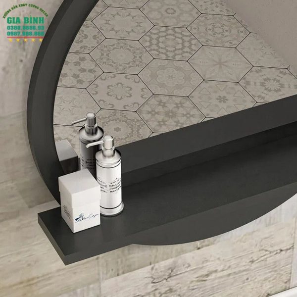 Gương phòng tắm treo tường hình tròn kèm kệ mã PT02
