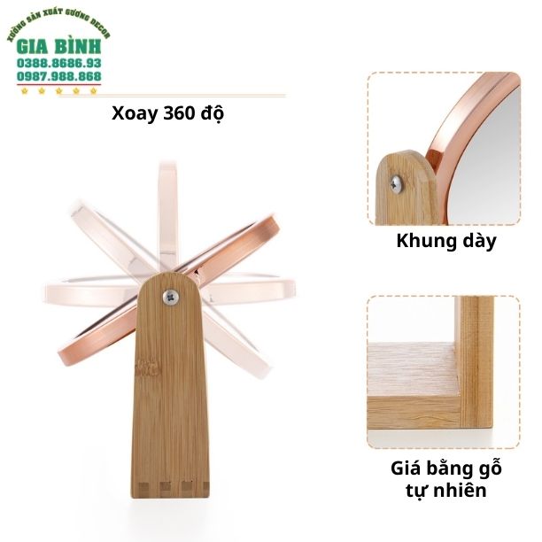 Gương để bàn có chân đế bằng tre mã DB09