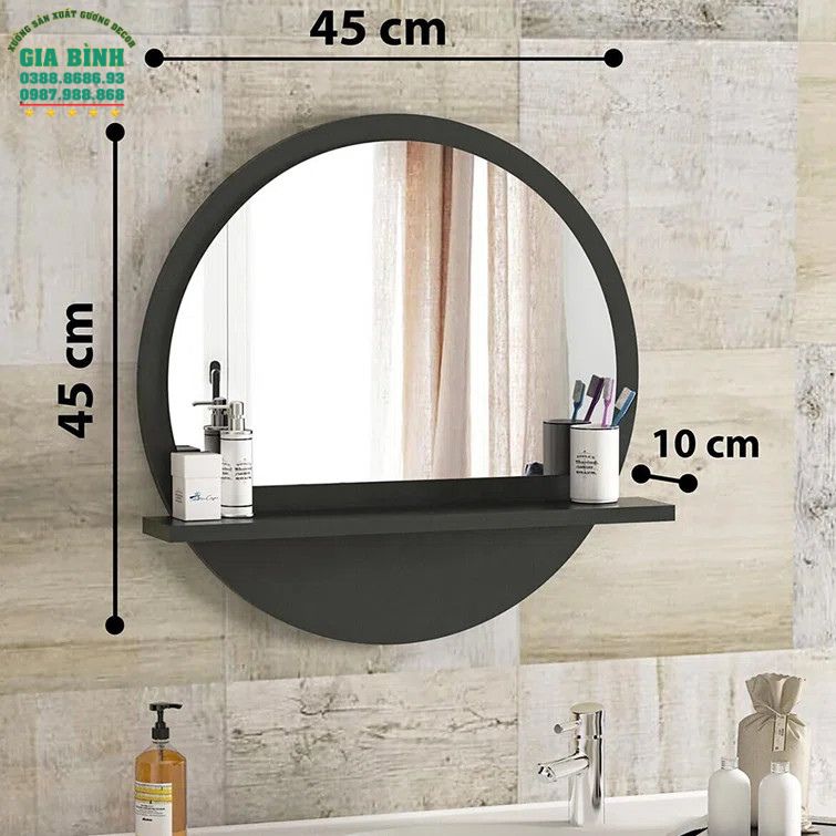 Gương phòng tắm treo tường hình tròn kèm kệ mã PT02