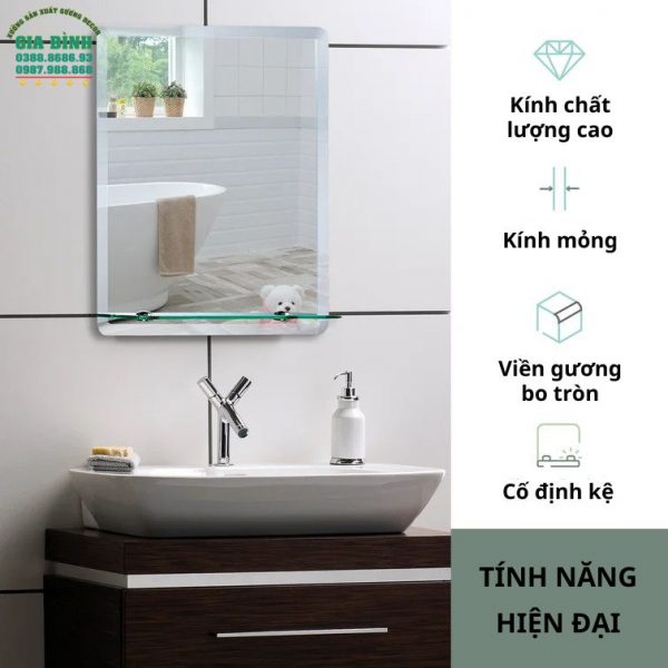 Gương phòng tắm treo tường hình chữ nhật mã PT01