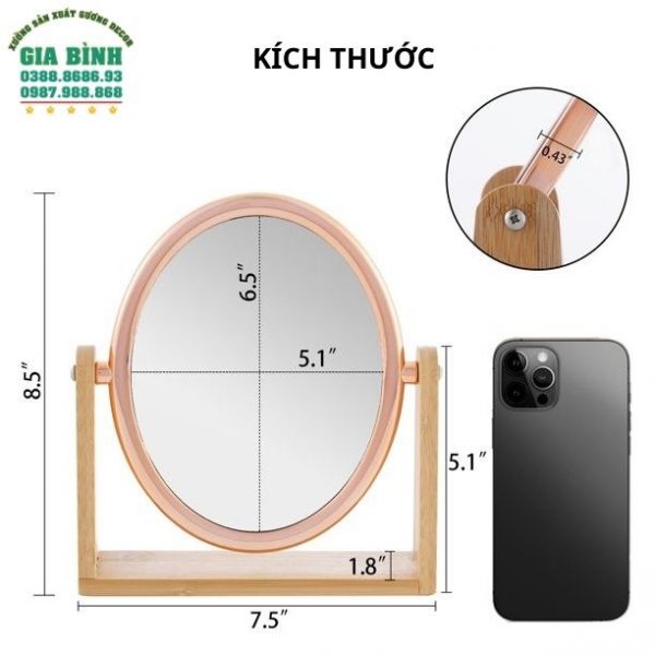 Gương để bàn có chân đế bằng tre mã DB09