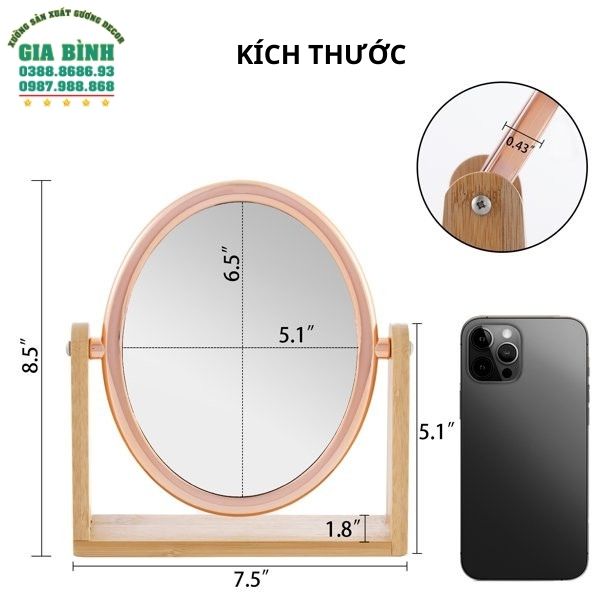 Gương để bàn có chân đế bằng tre mã DB09
