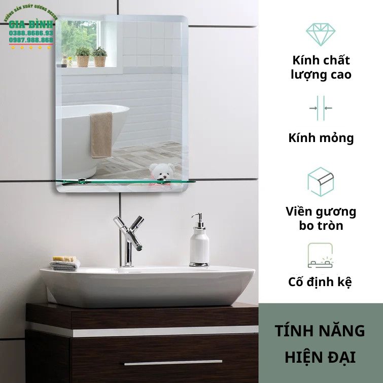 Gương phòng tắm treo tường hình chữ nhật mã PT01