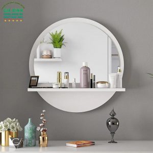 Gương phòng tắm treo tường hình tròn kèm kệ mã PT02