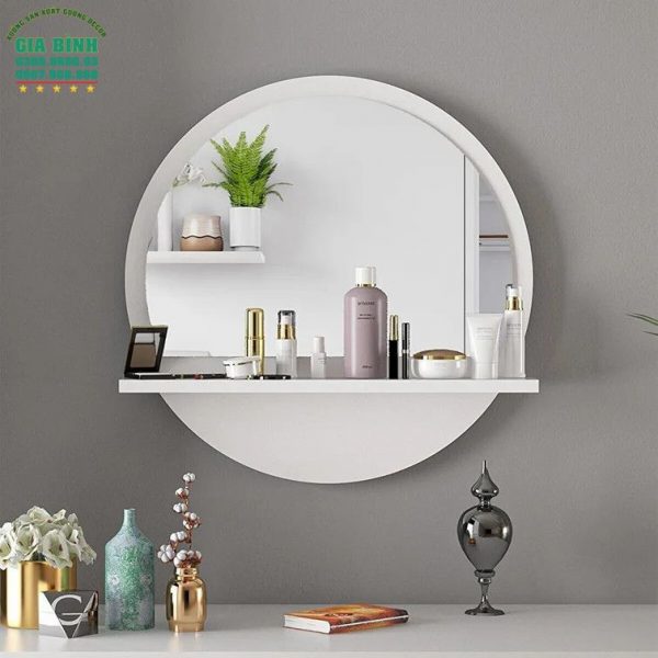 Gương phòng tắm treo tường hình tròn kèm kệ mã PT02