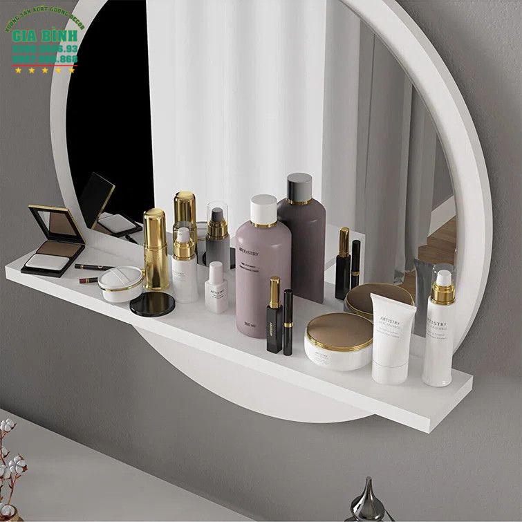 Gương phòng tắm treo tường hình tròn kèm kệ mã PT02