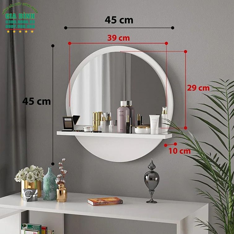 Gương phòng tắm treo tường hình tròn kèm kệ mã PT02