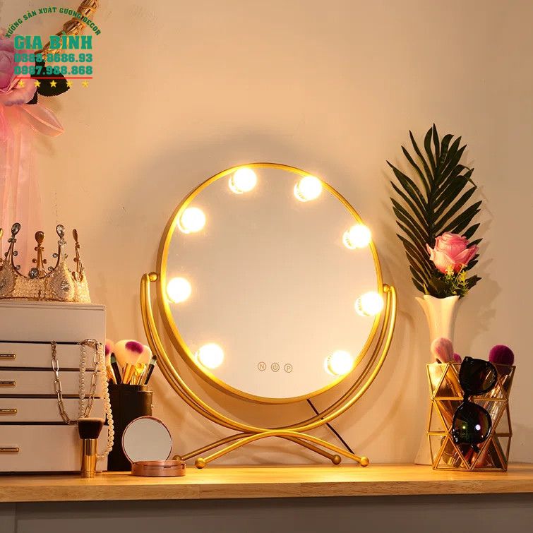 Gương trang điểm kim loại Led có đế đứng mã TĐ08