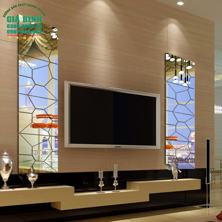 Gương dán tường 3D Acrylic họa tiết hình học đồ họa mã DT03