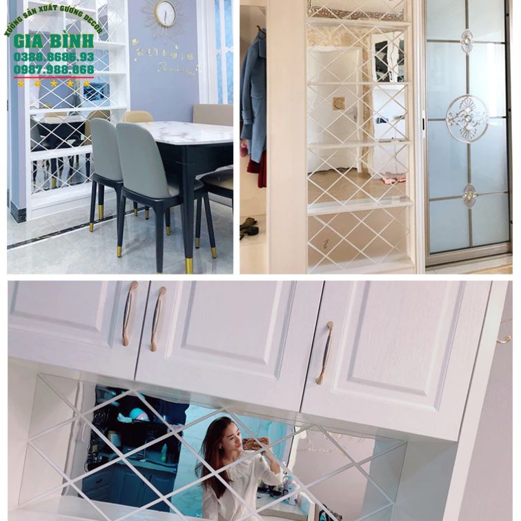 Gương dán tường Acrylic 3D hình thoi đơn giản mã DT05