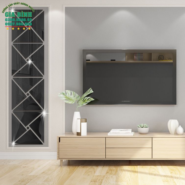 Gương dán tường Acrylic thiết kế 4 tam giác vuông kết hợp mã DT07