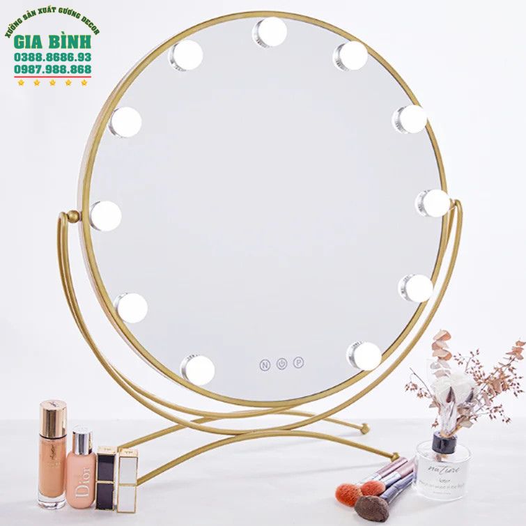 Gương trang điểm kim loại Led có đế đứng mã TĐ08
