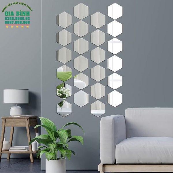 Gương dán tường Acrylic thiết kế hình lục giác độc đáo mã DT15