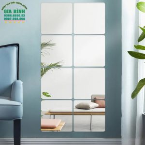 Gương dán tường Acrylic thiết kế hình vuông góc bo tròn mã DT08