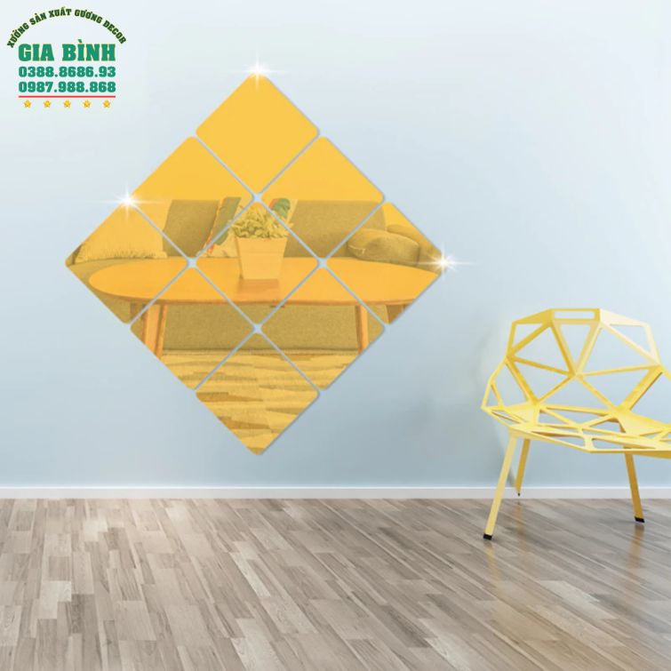 Gương dán tường Acrylic thiết kế hình vuông góc bo tròn mã DT08