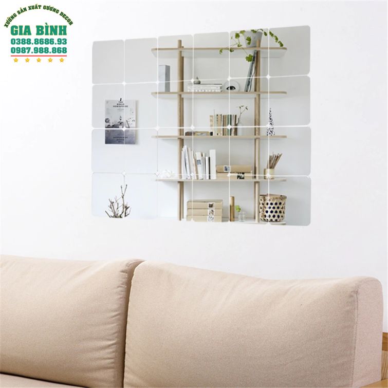 Gương dán tường Acrylic thiết kế hình vuông góc bo tròn mã DT08