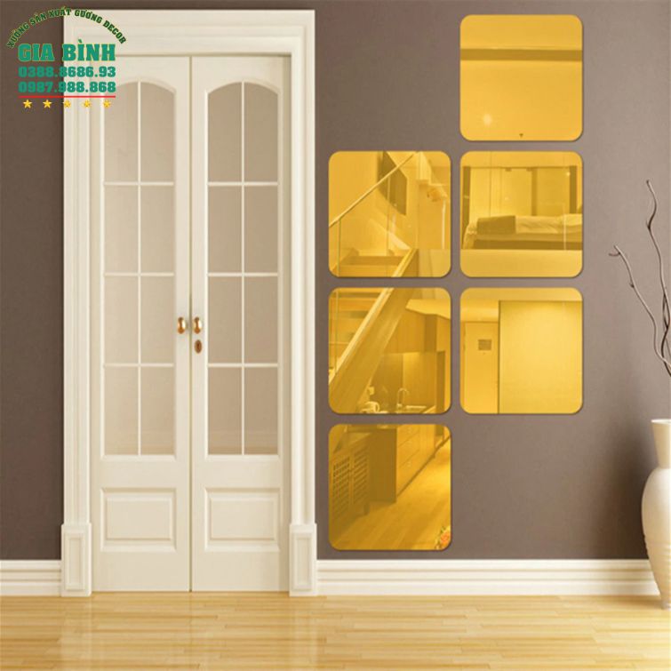Gương dán tường Acrylic thiết kế hình vuông góc bo tròn mã DT08