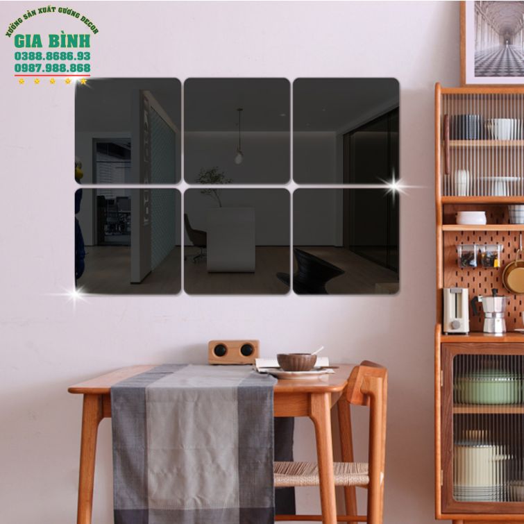Gương dán tường Acrylic thiết kế hình vuông góc bo tròn mã DT08