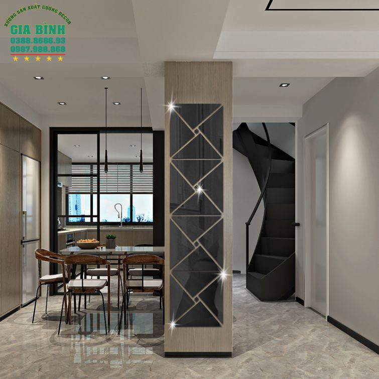 Gương dán tường Acrylic thiết kế 4 tam giác vuông kết hợp mã DT07