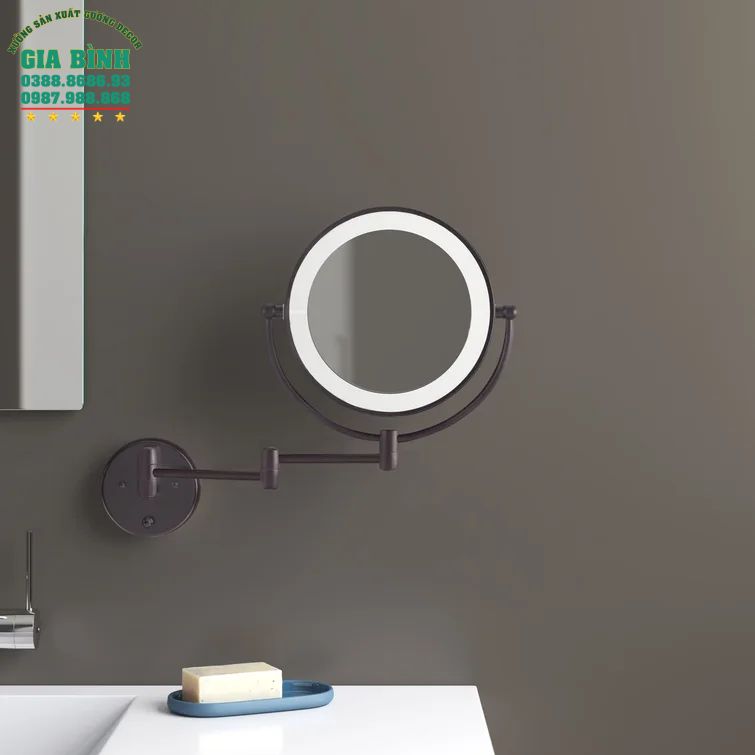 Gương dán tường hình tròn có đèn led mã DT12