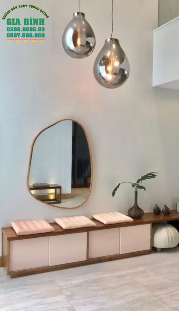 Gương trang trí không đối xứng viền gỗ mã TT05