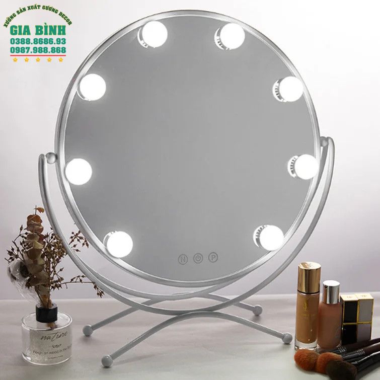 Gương trang điểm kim loại Led có đế đứng mã TĐ08
