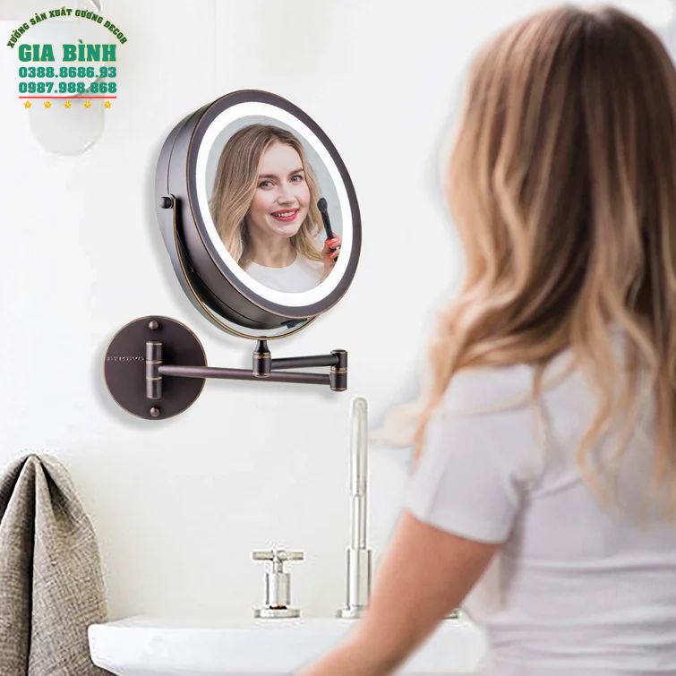 Gương dán tường hình tròn có đèn led mã DT12