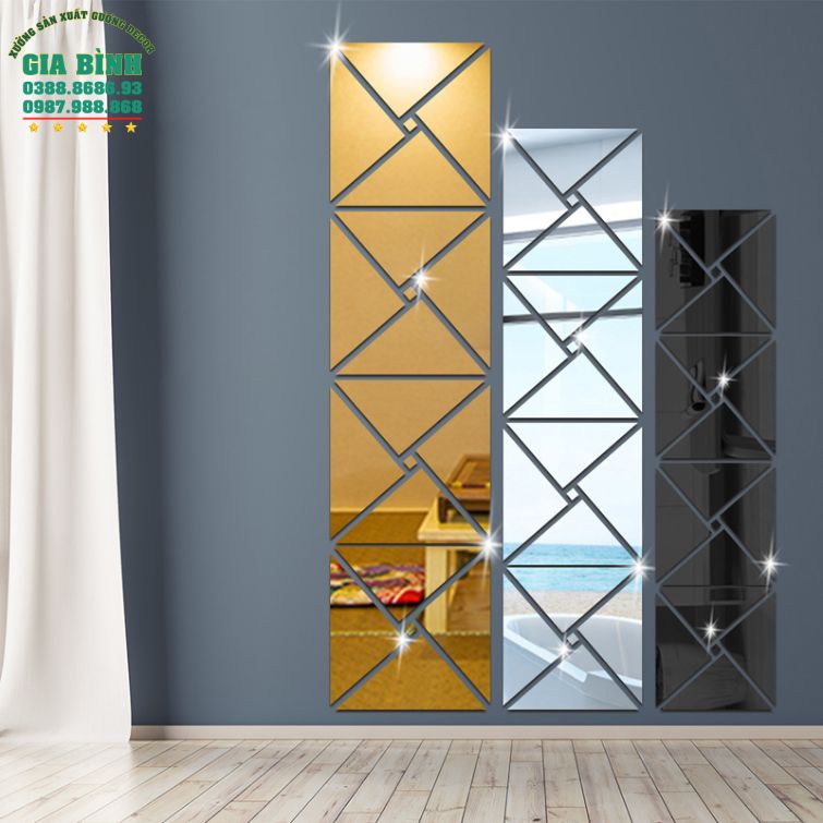 Gương dán tường Acrylic thiết kế 4 tam giác vuông kết hợp mã DT07