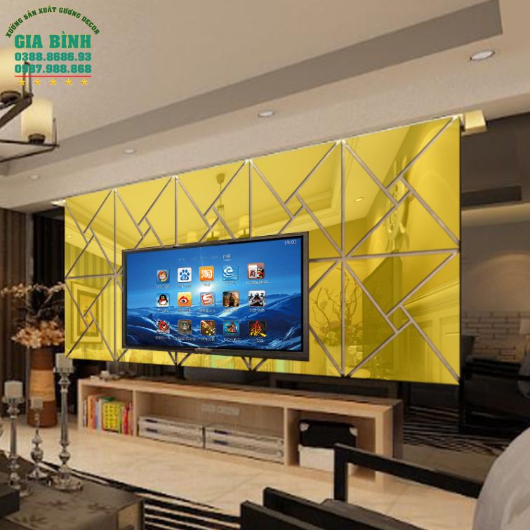 Gương dán tường Acrylic thiết kế 4 tam giác vuông kết hợp mã DT07