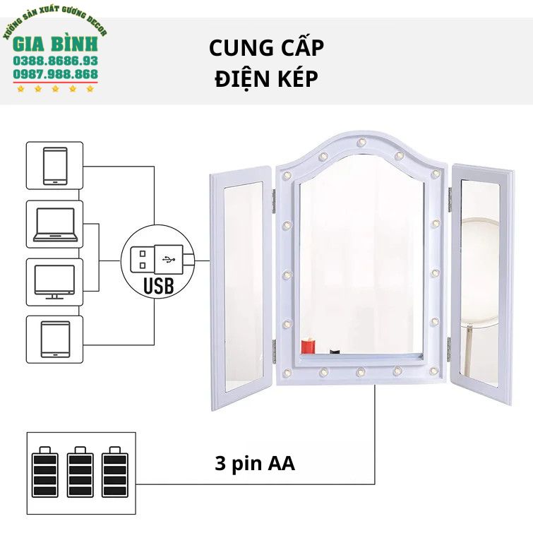 Gương bàn trang điểm Larose có đèn chiếu sáng mã TĐ20
