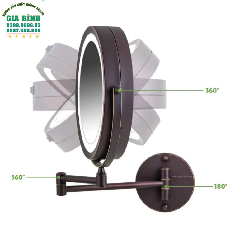 Gương dán tường hình tròn có đèn led mã DT12