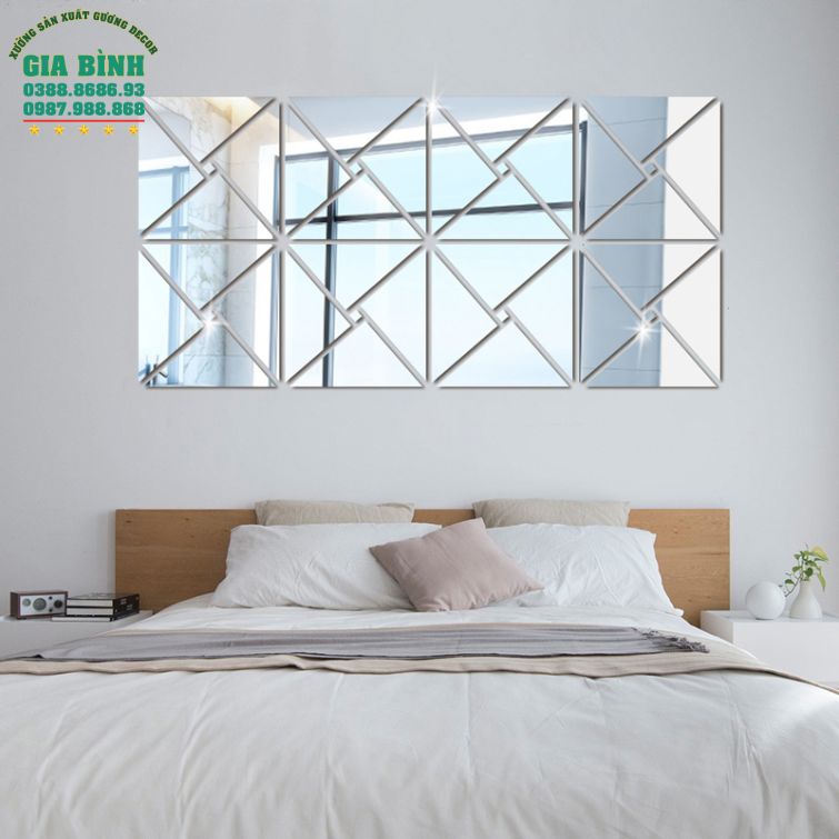 Gương dán tường Acrylic thiết kế 4 tam giác vuông kết hợp mã DT07