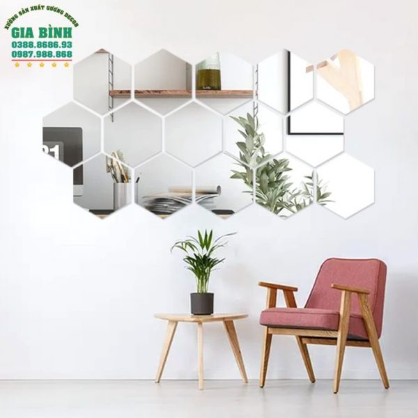 Gương dán tường Acrylic thiết kế hình lục giác độc đáo mã DT15